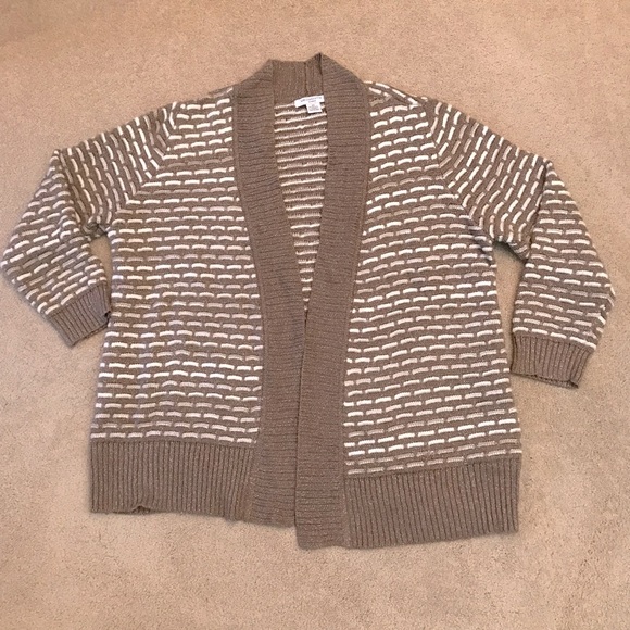 Liz Claiborne Sweaters - Liz Claiborne Cardigan Sweater Womens 2X Mocha Tan Cream Metallic Gold Sparkle